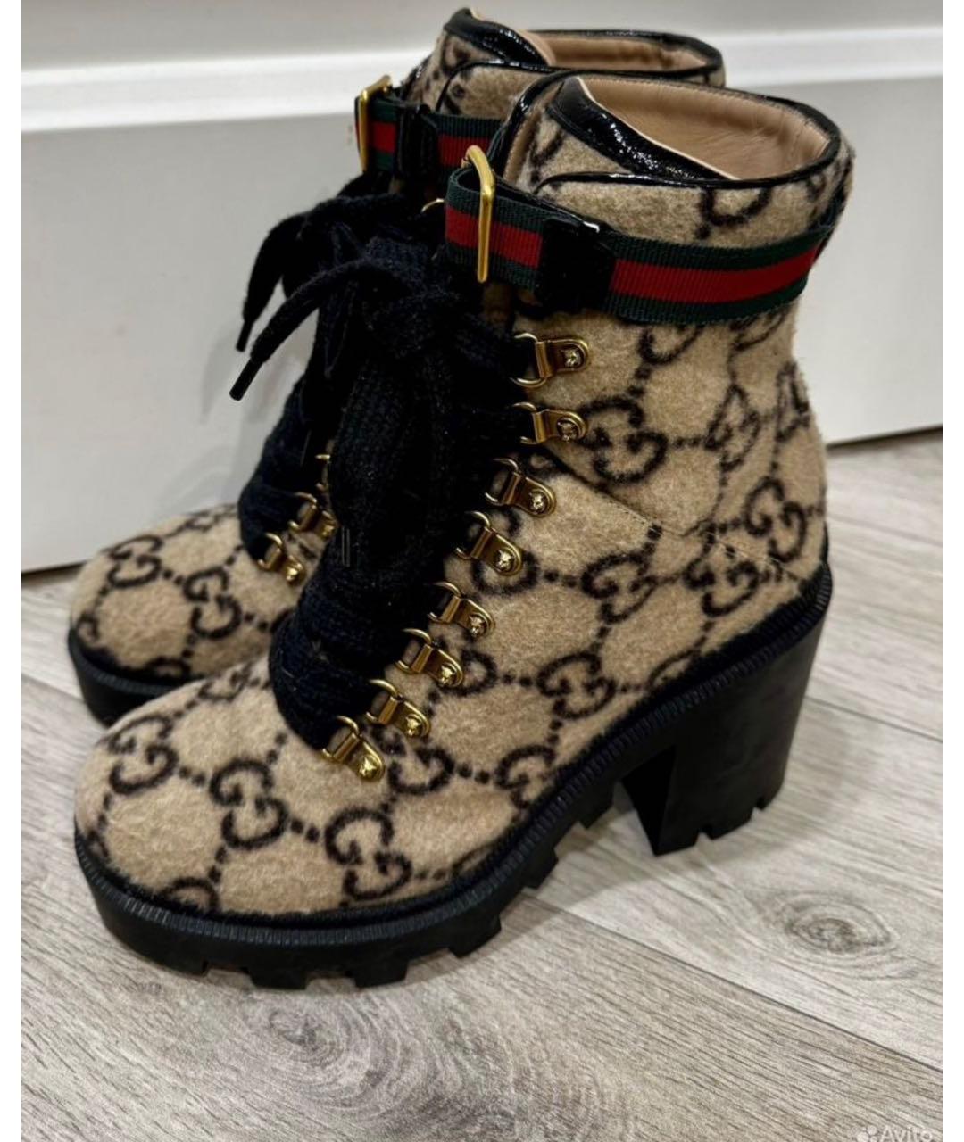 GUCCI Бежевые текстильные ботильоны, фото 5