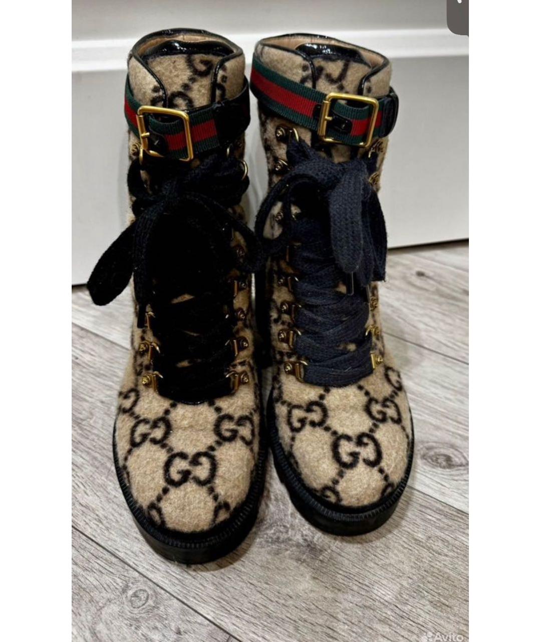 GUCCI Бежевые текстильные ботильоны, фото 3