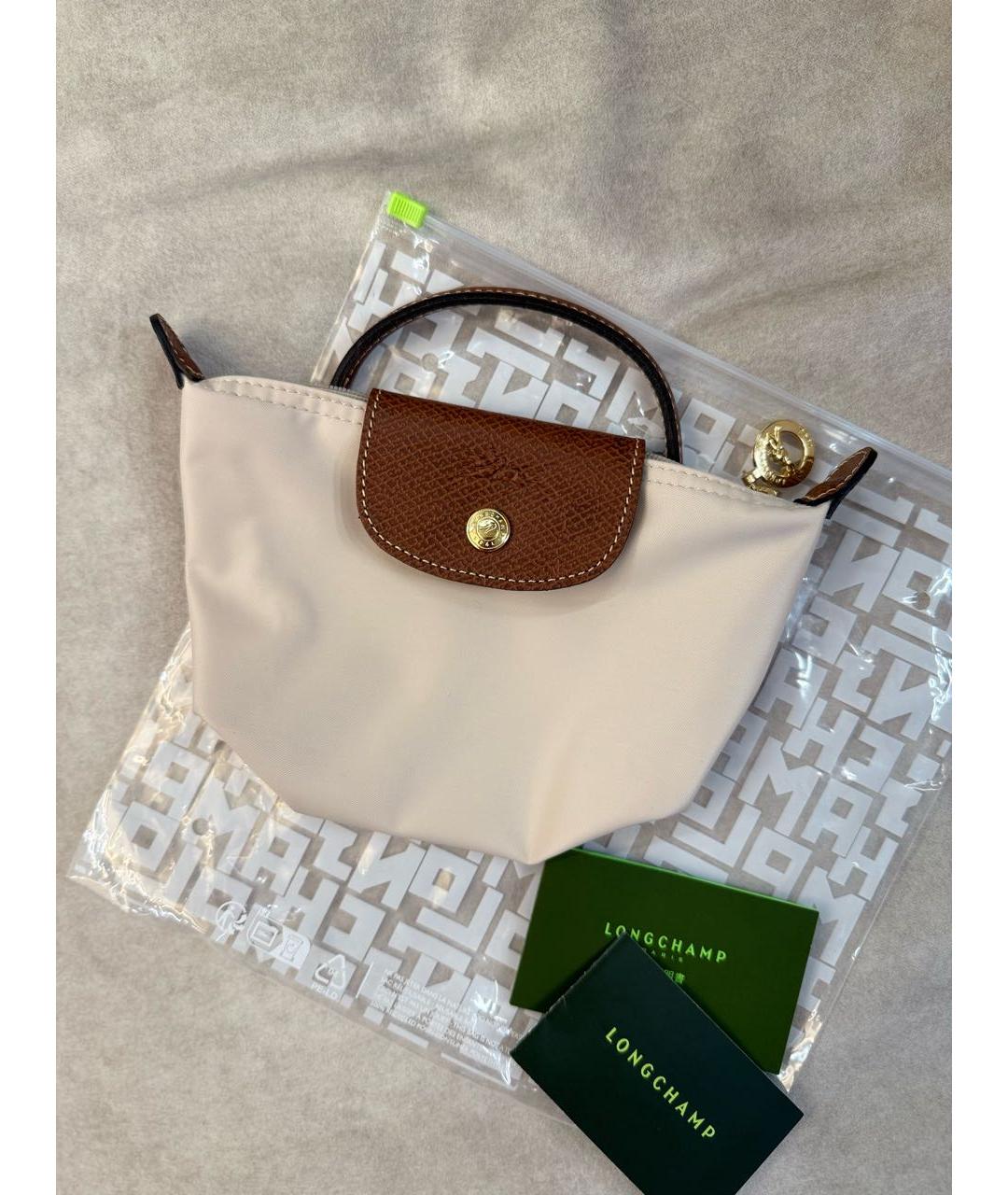LONGCHAMP Бежевая синтетическая сумка с короткими ручками, фото 2