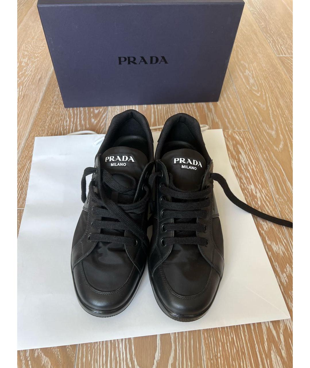 PRADA Черные текстильные низкие кроссовки / кеды, фото 2