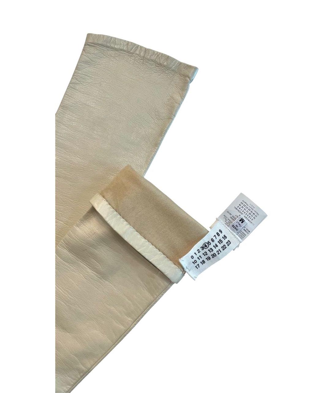 MAISON MARGIELA Бежевые кожаные перчатки, фото 3