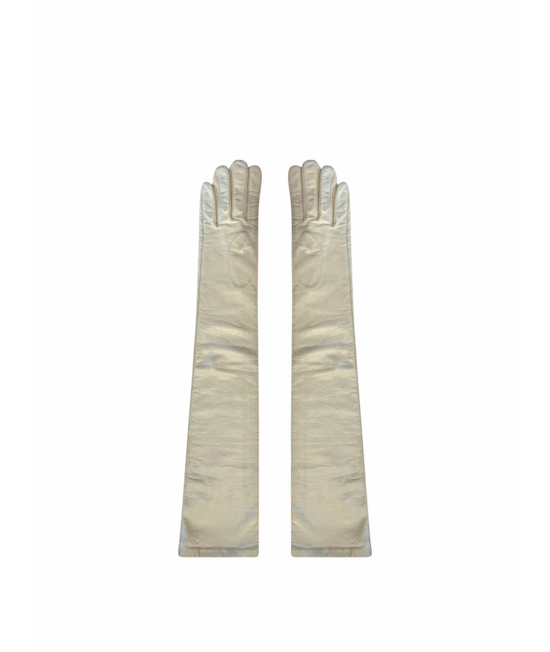 MAISON MARGIELA Бежевые кожаные перчатки, фото 1