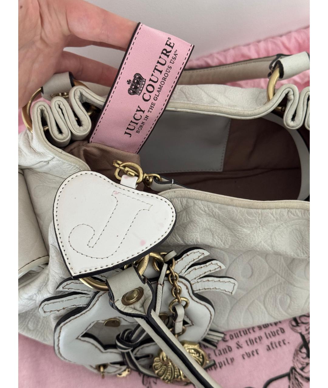 JUICY COUTURE Бежевая кожаная сумка с короткими ручками, фото 4