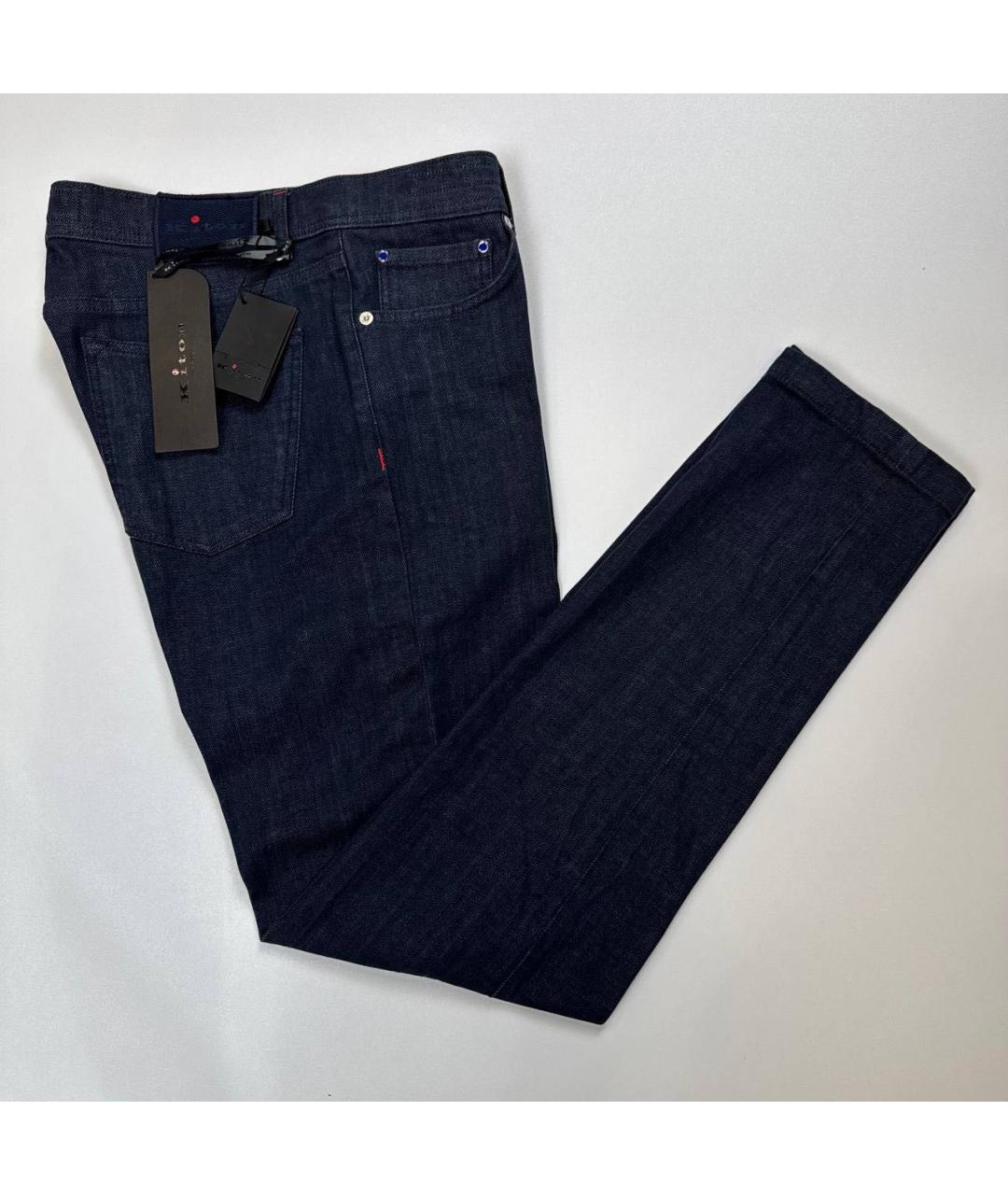 KITON Темно-синие хлопко-эластановые прямые джинсы, фото 3