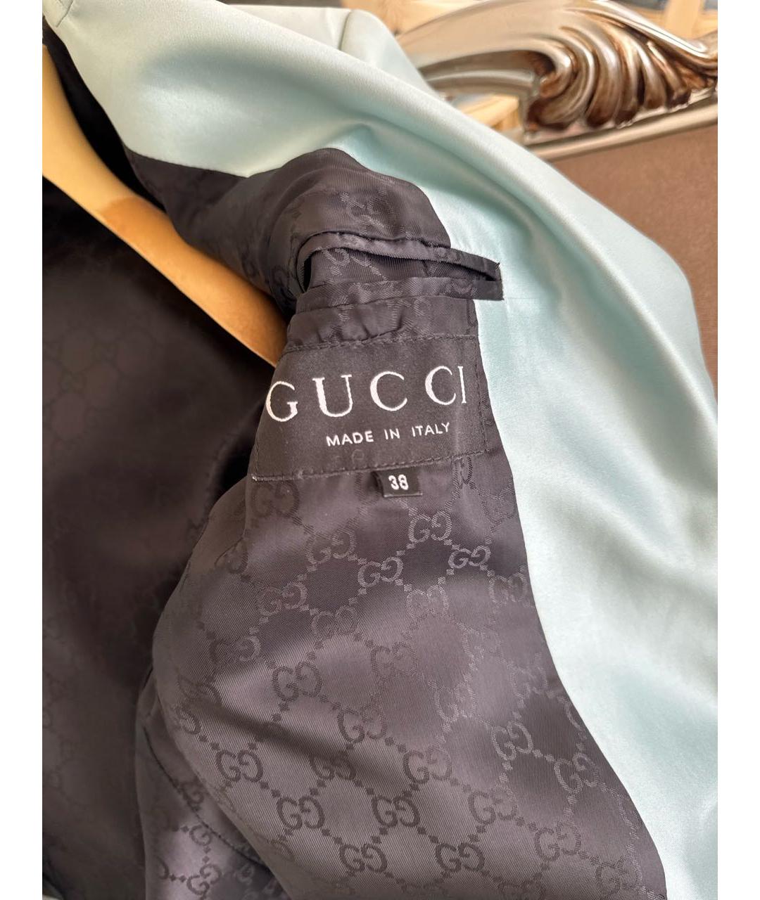 GUCCI Бирюзовый шелковый жакет/пиджак, фото 3