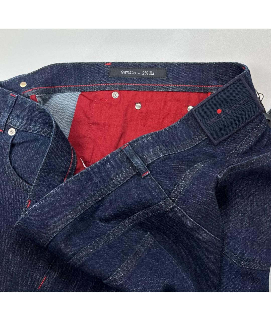 KITON Темно-синие хлопко-эластановые прямые джинсы, фото 4