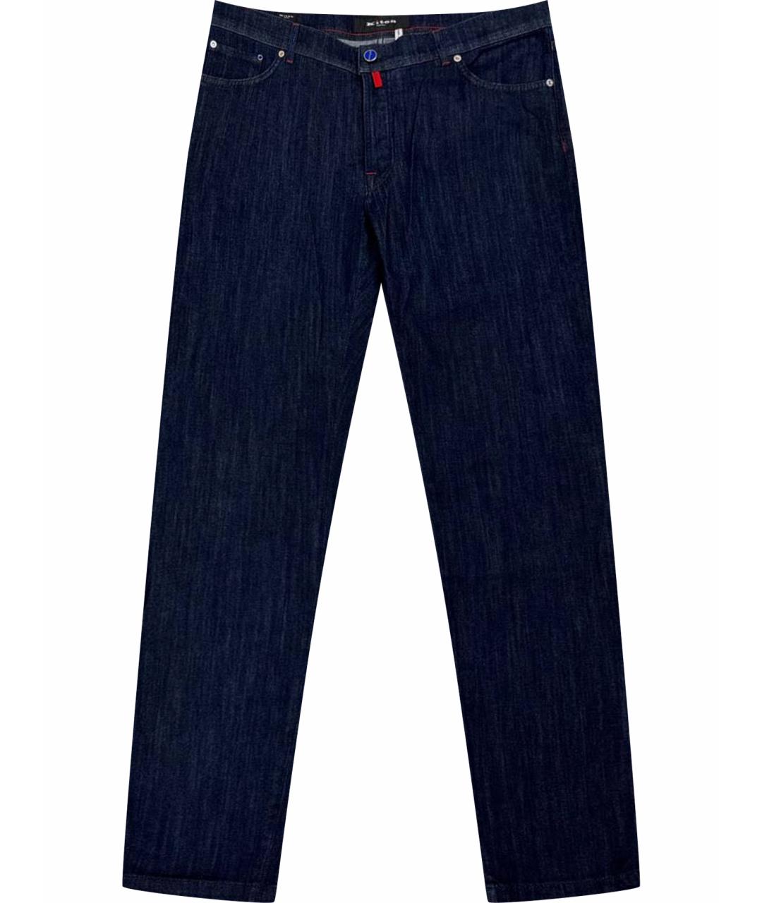 KITON Темно-синие хлопко-эластановые прямые джинсы, фото 1