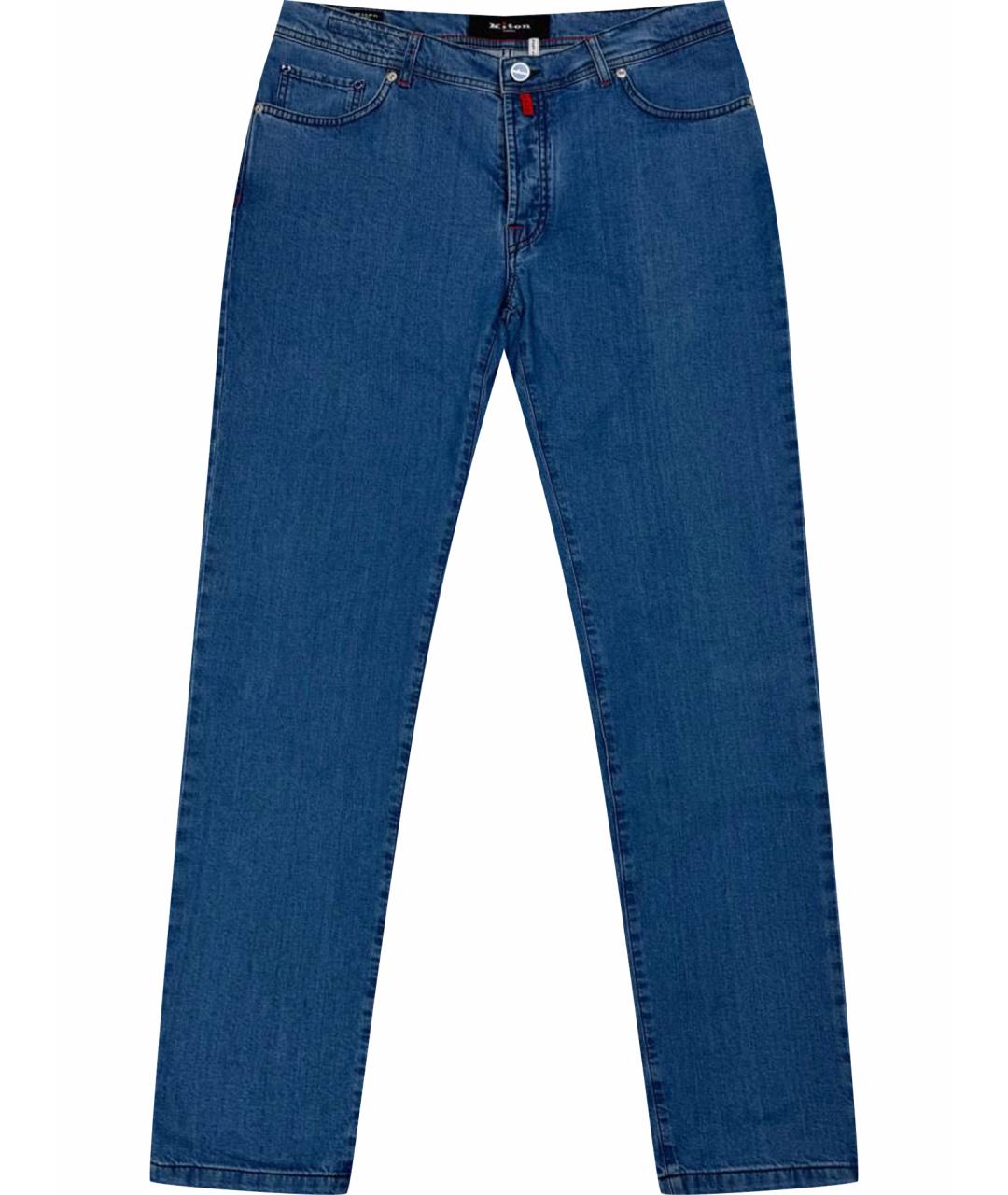 KITON Синие хлопко-эластановые прямые джинсы, фото 1