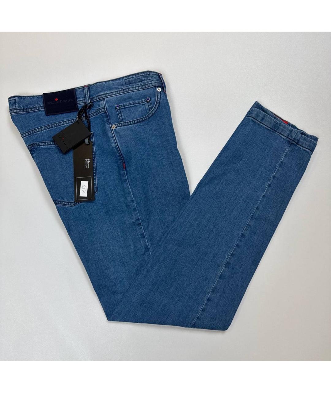 KITON Синие хлопко-эластановые прямые джинсы, фото 3