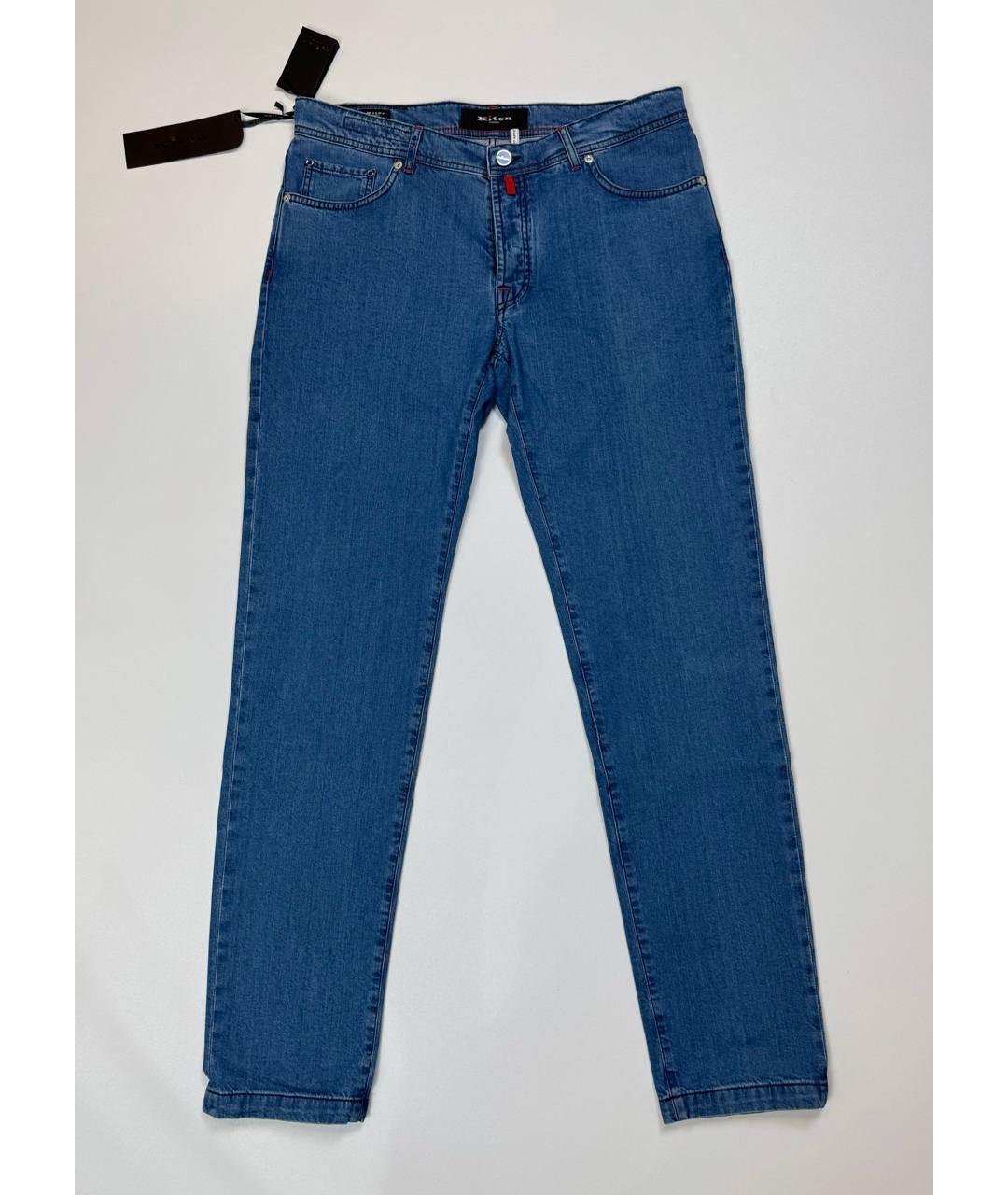 KITON Синие хлопко-эластановые прямые джинсы, фото 5