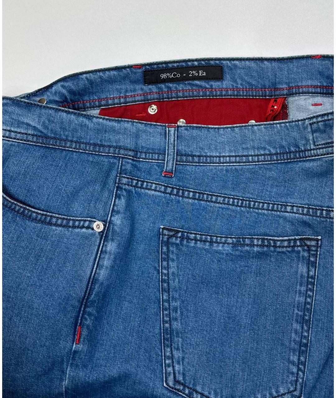 KITON Синие хлопко-эластановые прямые джинсы, фото 4