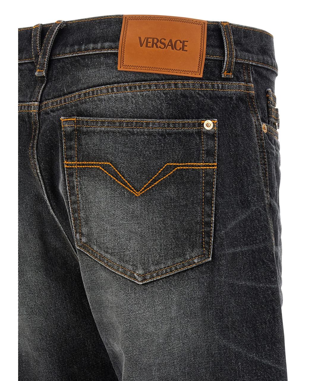 VERSACE Черные хлопковые прямые джинсы, фото 4