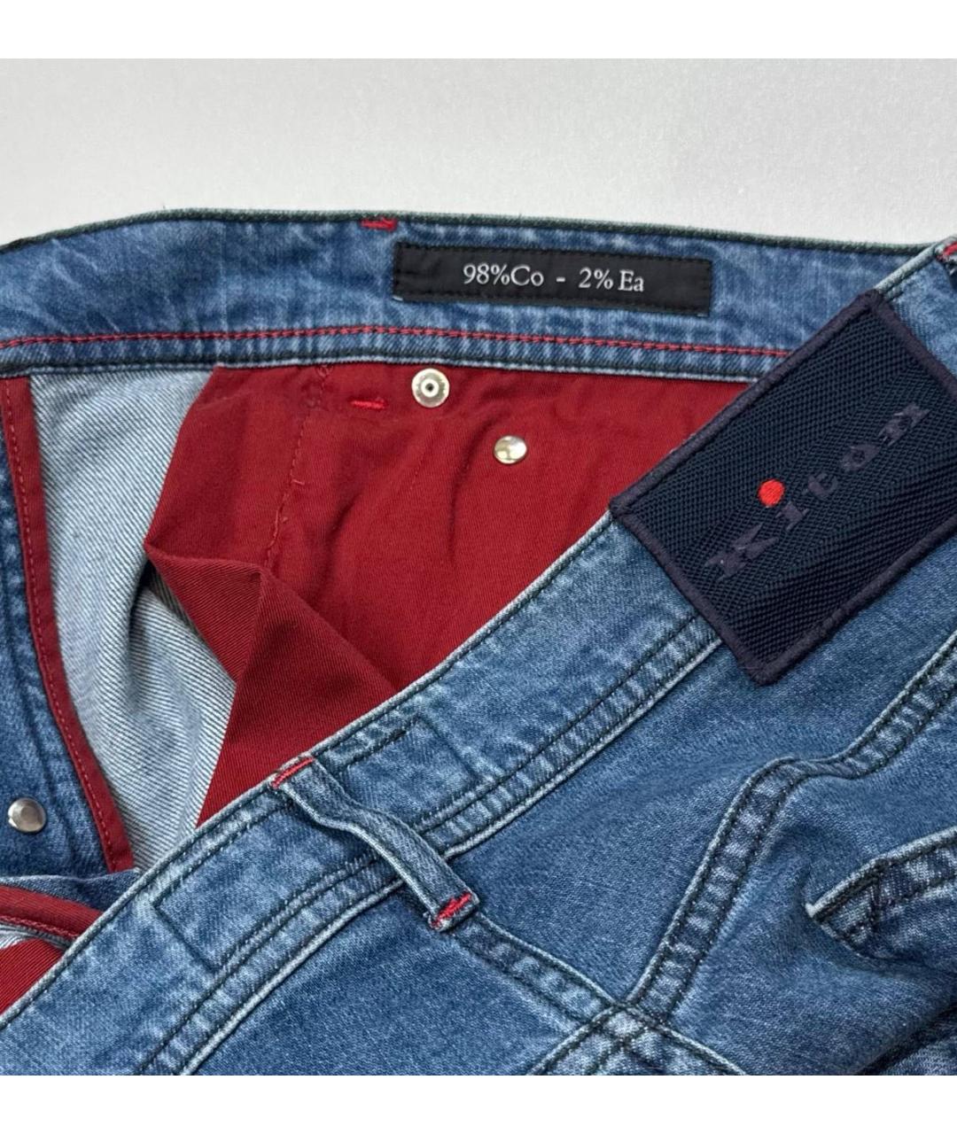 KITON Синие хлопко-эластановые прямые джинсы, фото 3