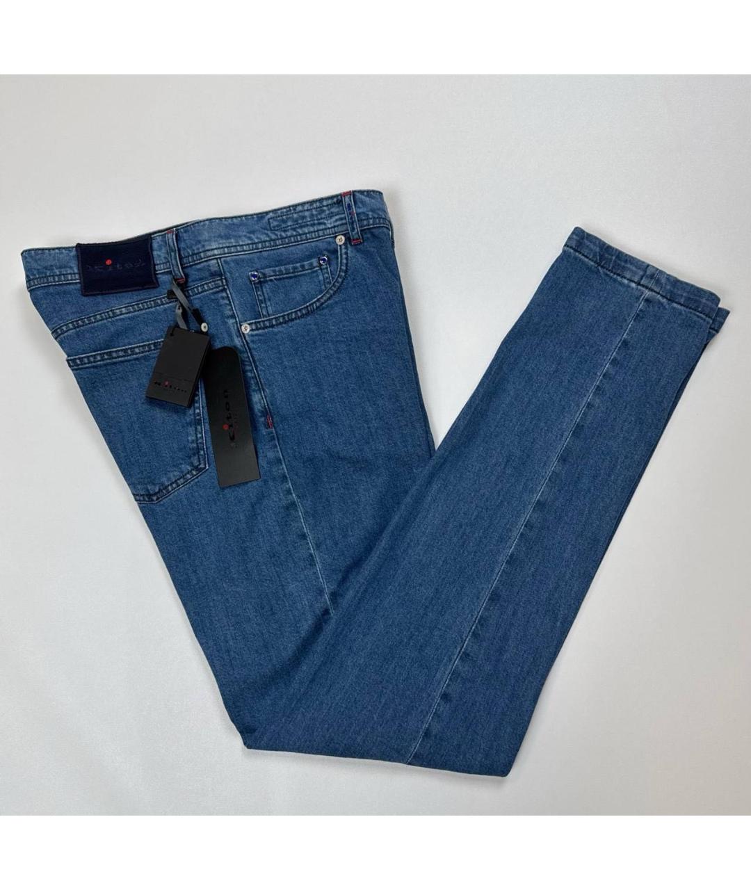KITON Синие хлопко-эластановые прямые джинсы, фото 4