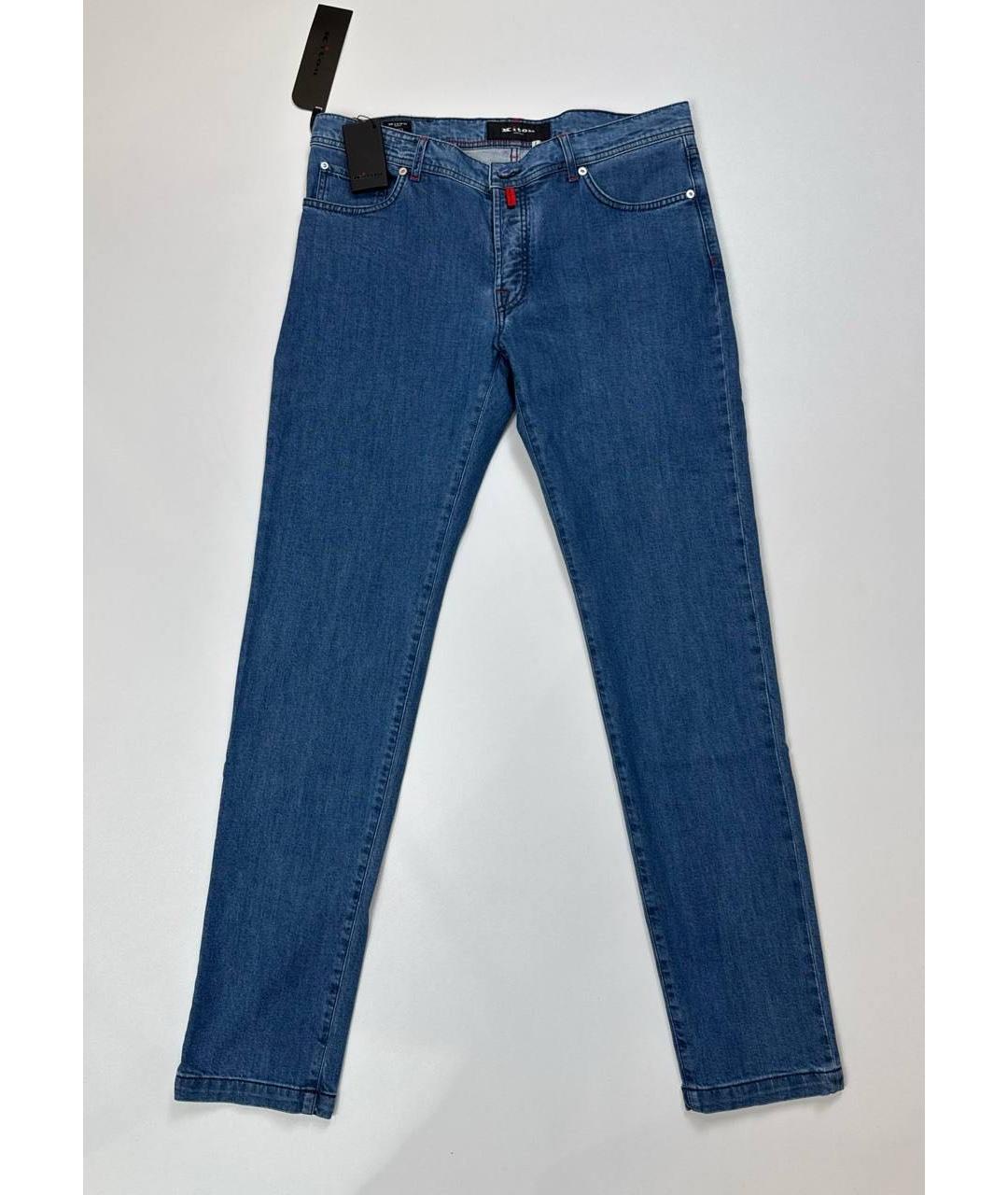 KITON Синие хлопко-эластановые прямые джинсы, фото 5