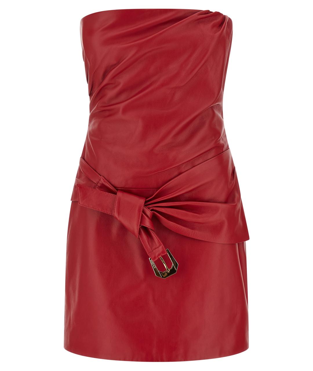 VERSACE Красное кожаное коктейльное платье, фото 1