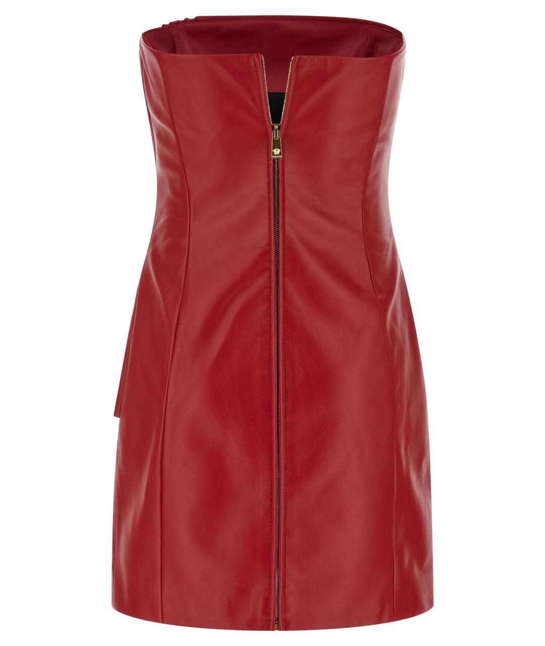 VERSACE Красное кожаное коктейльное платье, фото 2