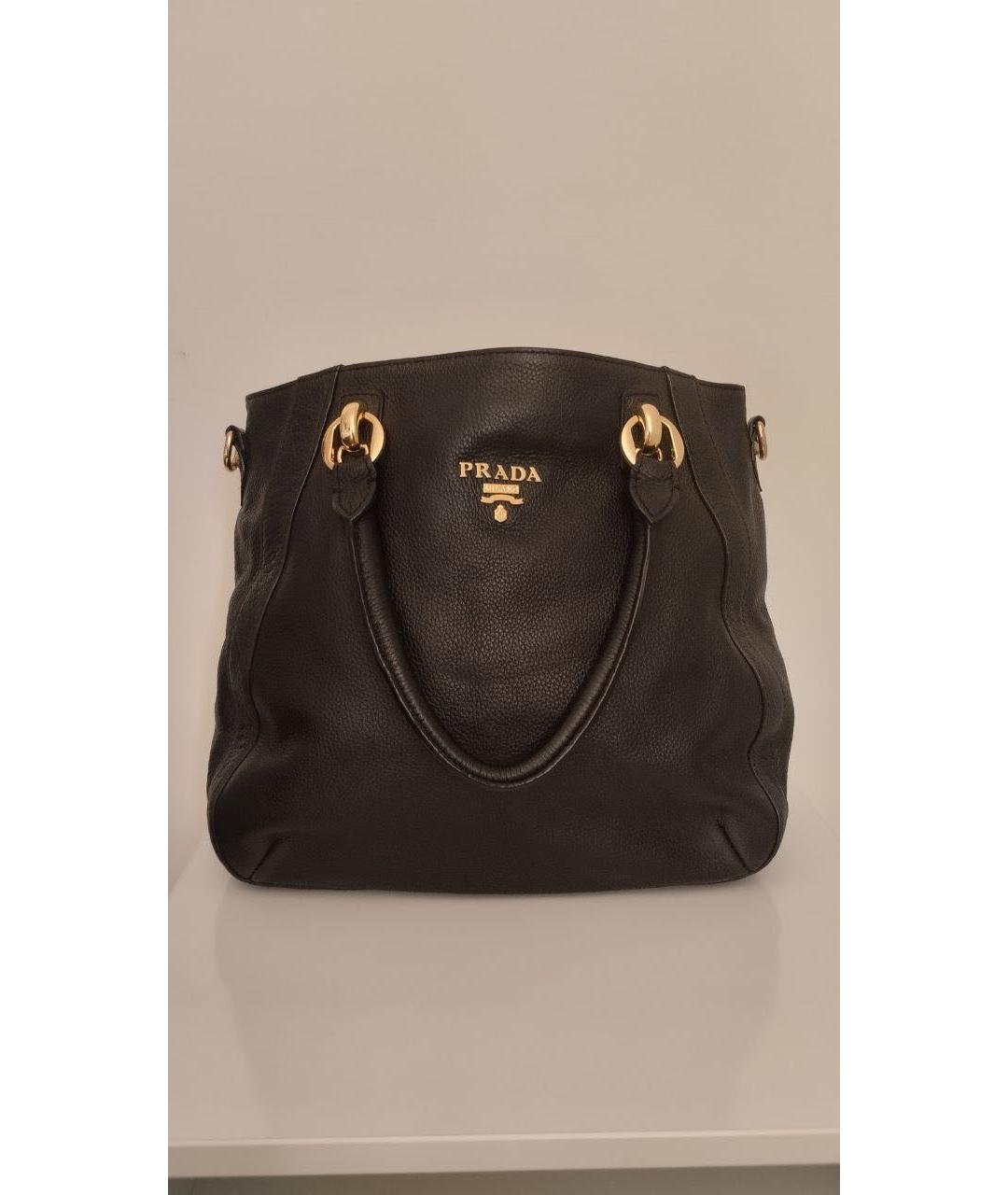 PRADA Черная кожаная сумка тоут, фото 9