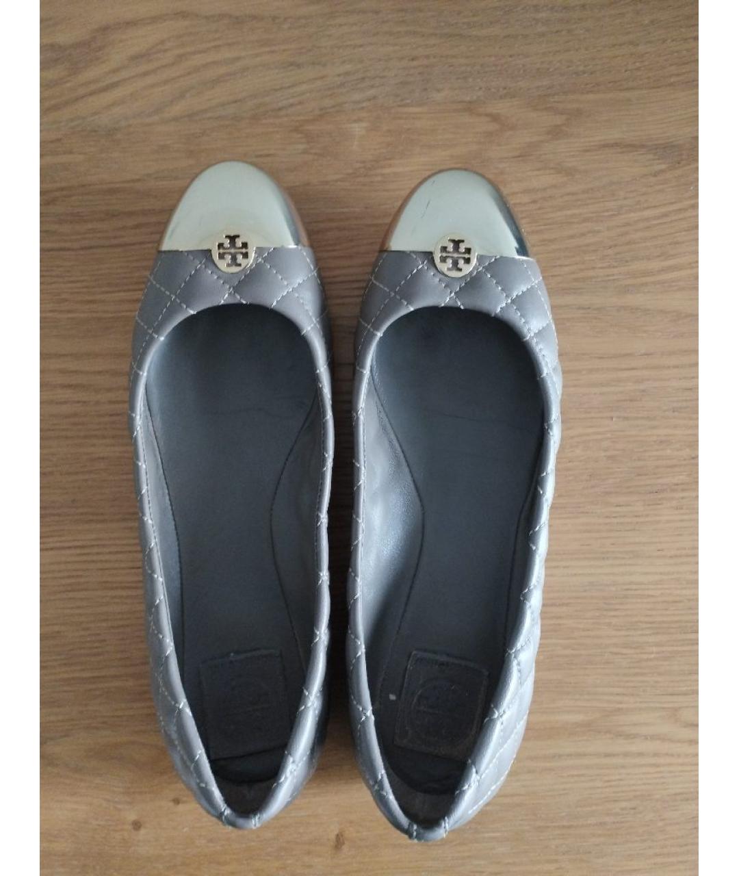 TORY BURCH Антрацитовые кожаные балетки, фото 3