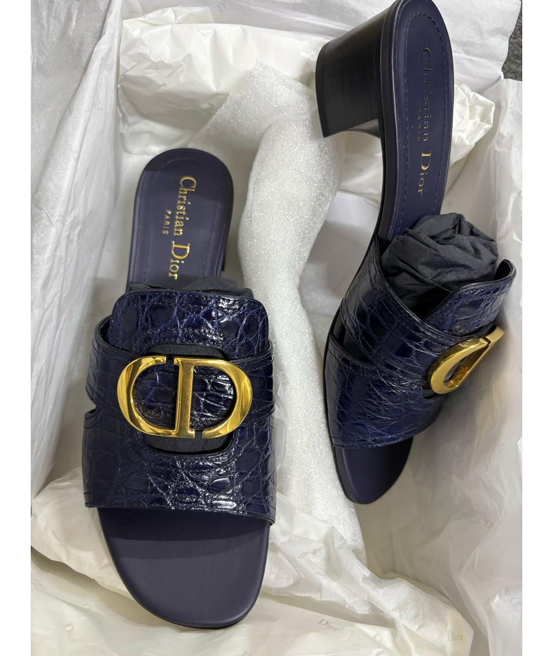 CHRISTIAN DIOR Синие кожаные мюли, фото 4
