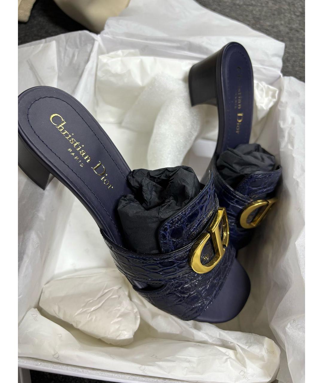 CHRISTIAN DIOR Синие кожаные мюли, фото 3