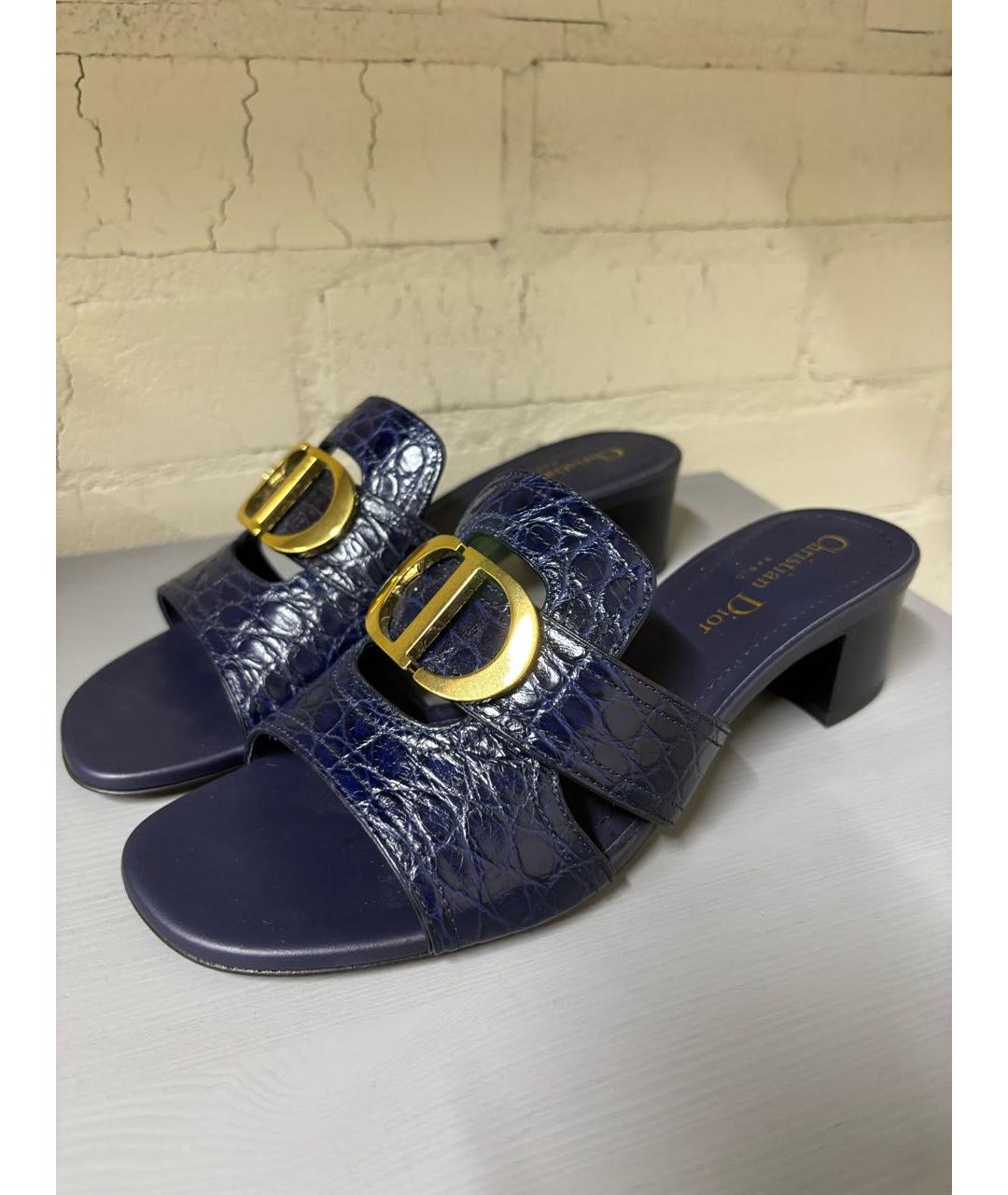 CHRISTIAN DIOR Синие кожаные мюли, фото 2