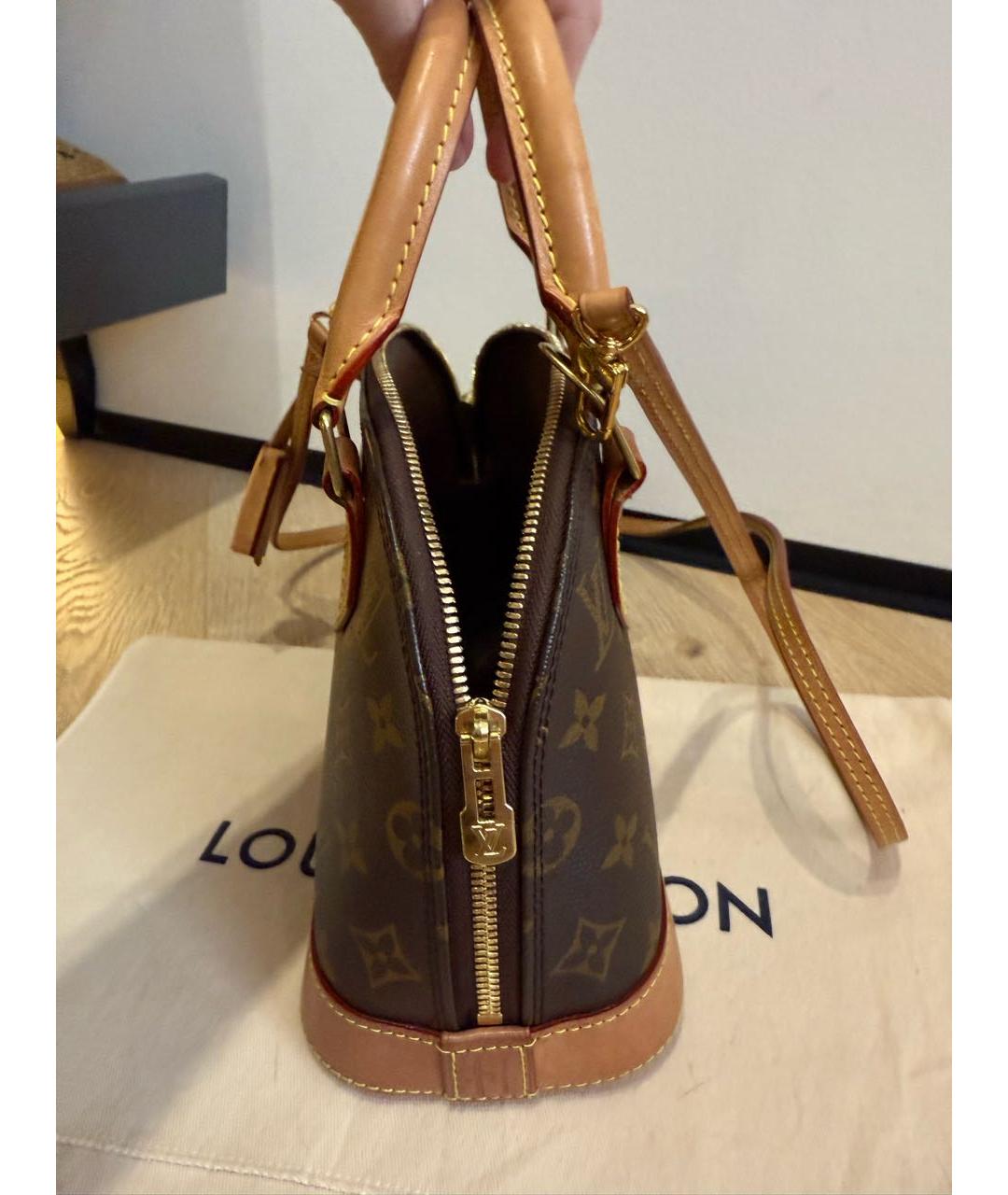 LOUIS VUITTON Коричневая кожаная сумка с короткими ручками, фото 3