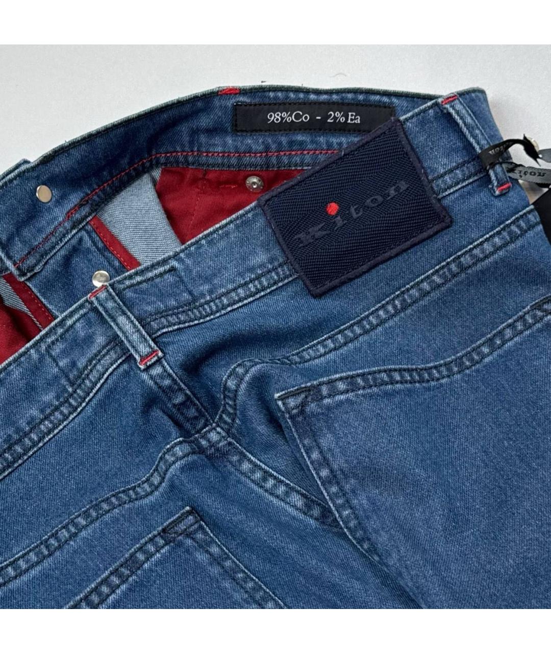 KITON Синие хлопко-эластановые прямые джинсы, фото 4