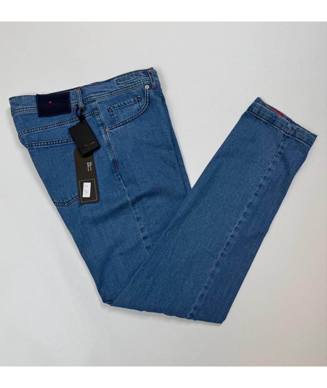 KITON Синие хлопко-эластановые прямые джинсы, фото 2