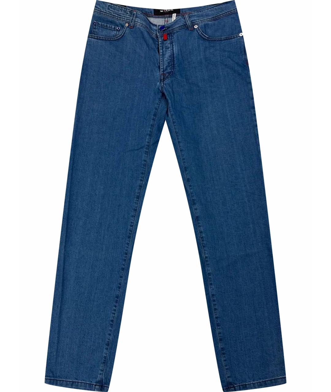KITON Синие хлопко-эластановые прямые джинсы, фото 1