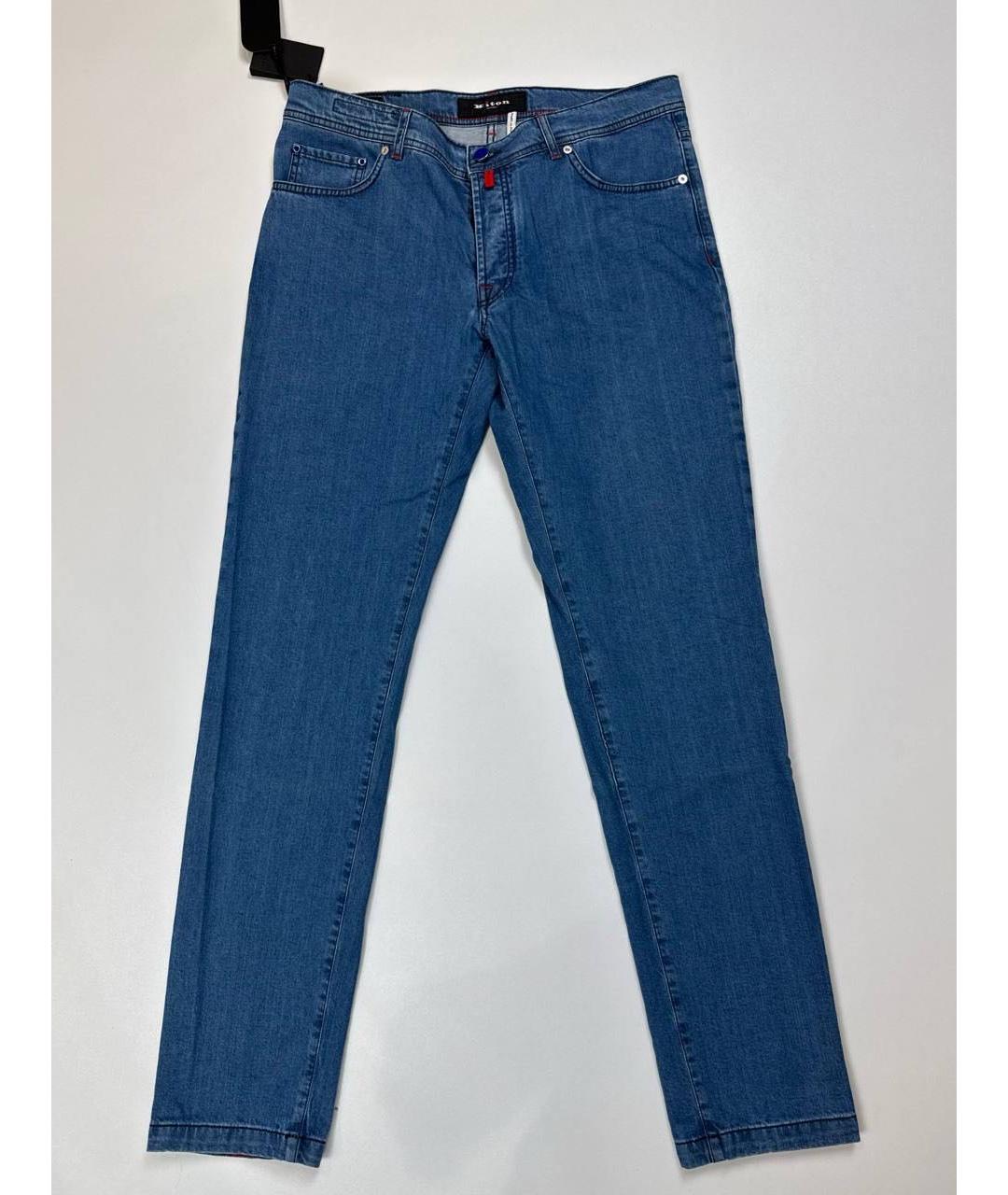 KITON Синие хлопко-эластановые прямые джинсы, фото 5