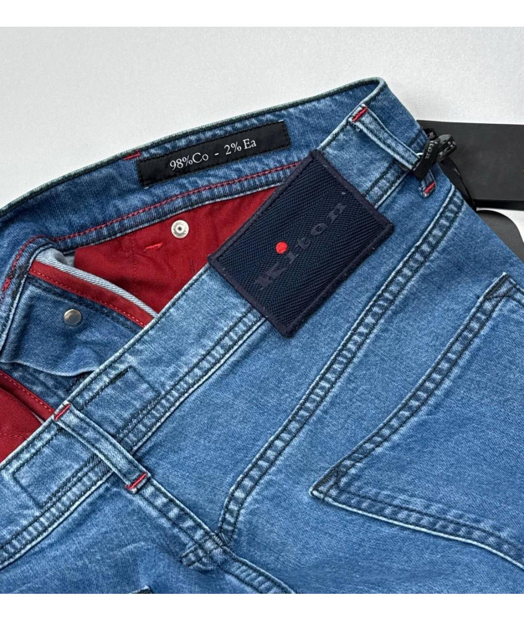 KITON Синие хлопко-эластановые прямые джинсы, фото 3