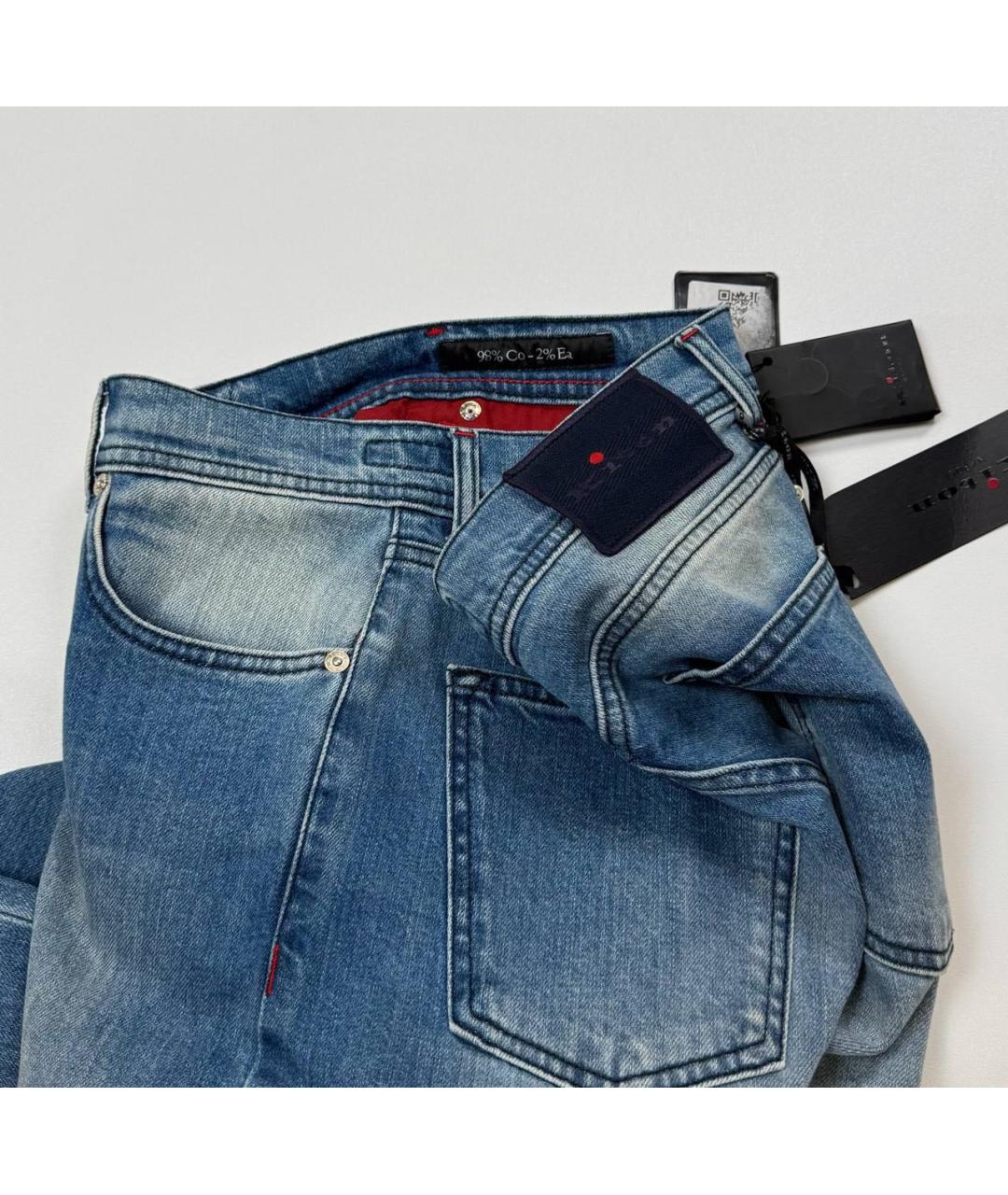 KITON Синие хлопко-эластановые прямые джинсы, фото 4