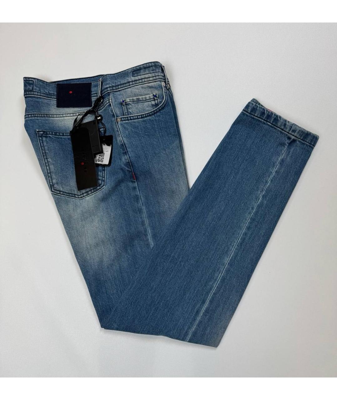 KITON Синие хлопко-эластановые прямые джинсы, фото 3