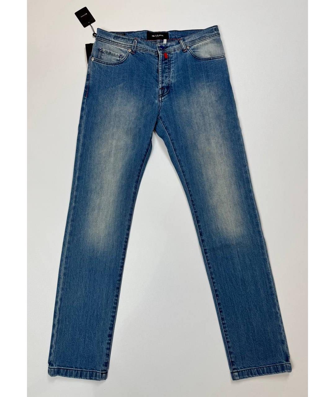 KITON Синие хлопко-эластановые прямые джинсы, фото 5