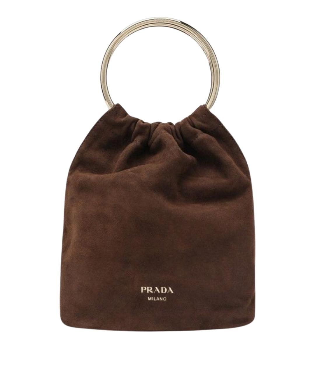 PRADA Коричневая замшевая сумка с короткими ручками, фото 1
