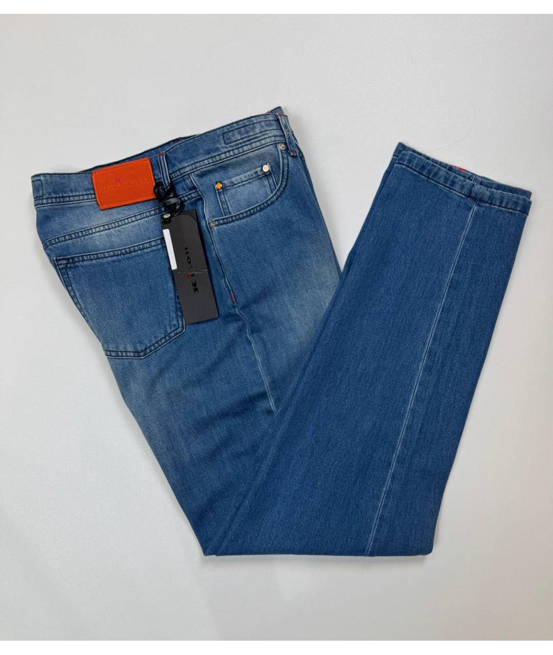 KITON Синие хлопко-эластановые прямые джинсы, фото 4