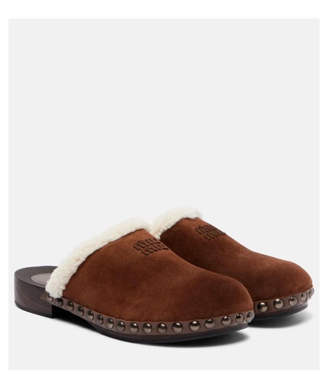 MIU MIU Коричневые замшевые сабо, фото 3