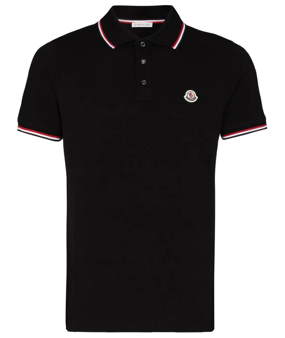 MONCLER Черное хлопковое поло с коротким рукавом, фото 1