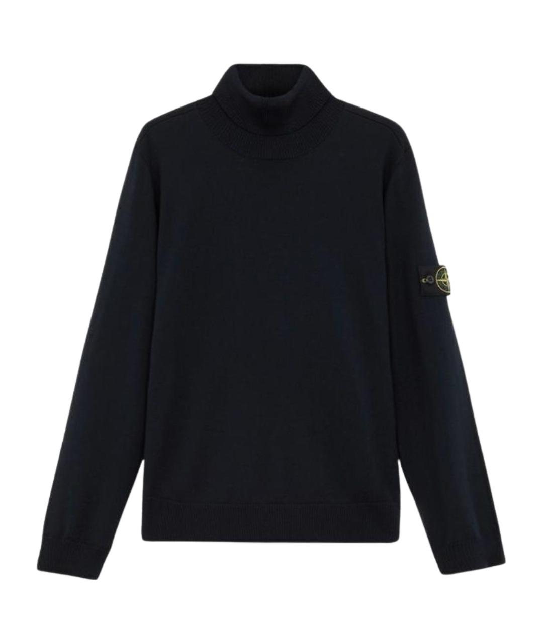 STONE ISLAND Темно-синяя шерстяная водолазка, фото 1