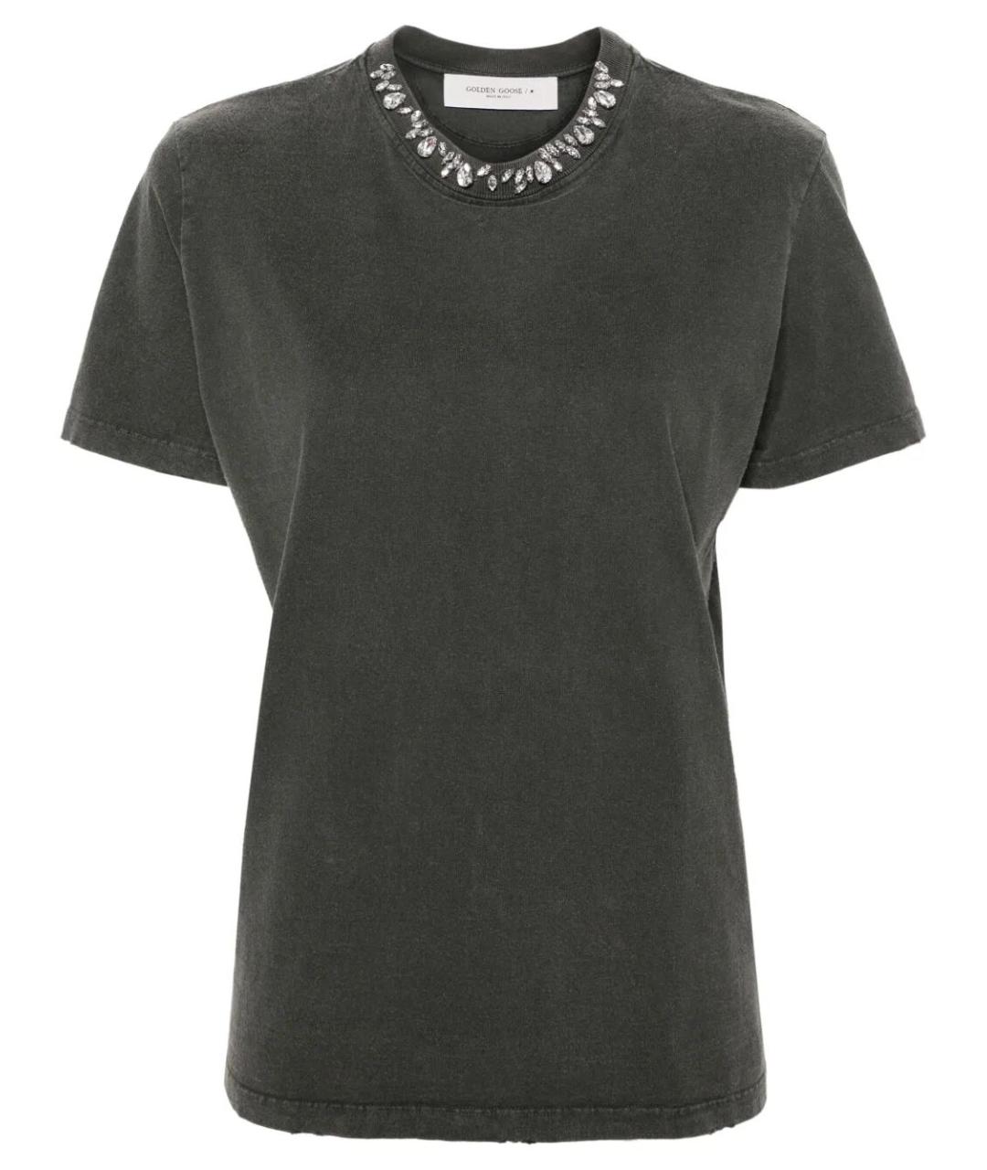 GOLDEN GOOSE DELUXE BRAND Антрацитовая хлопковая футболка, фото 1