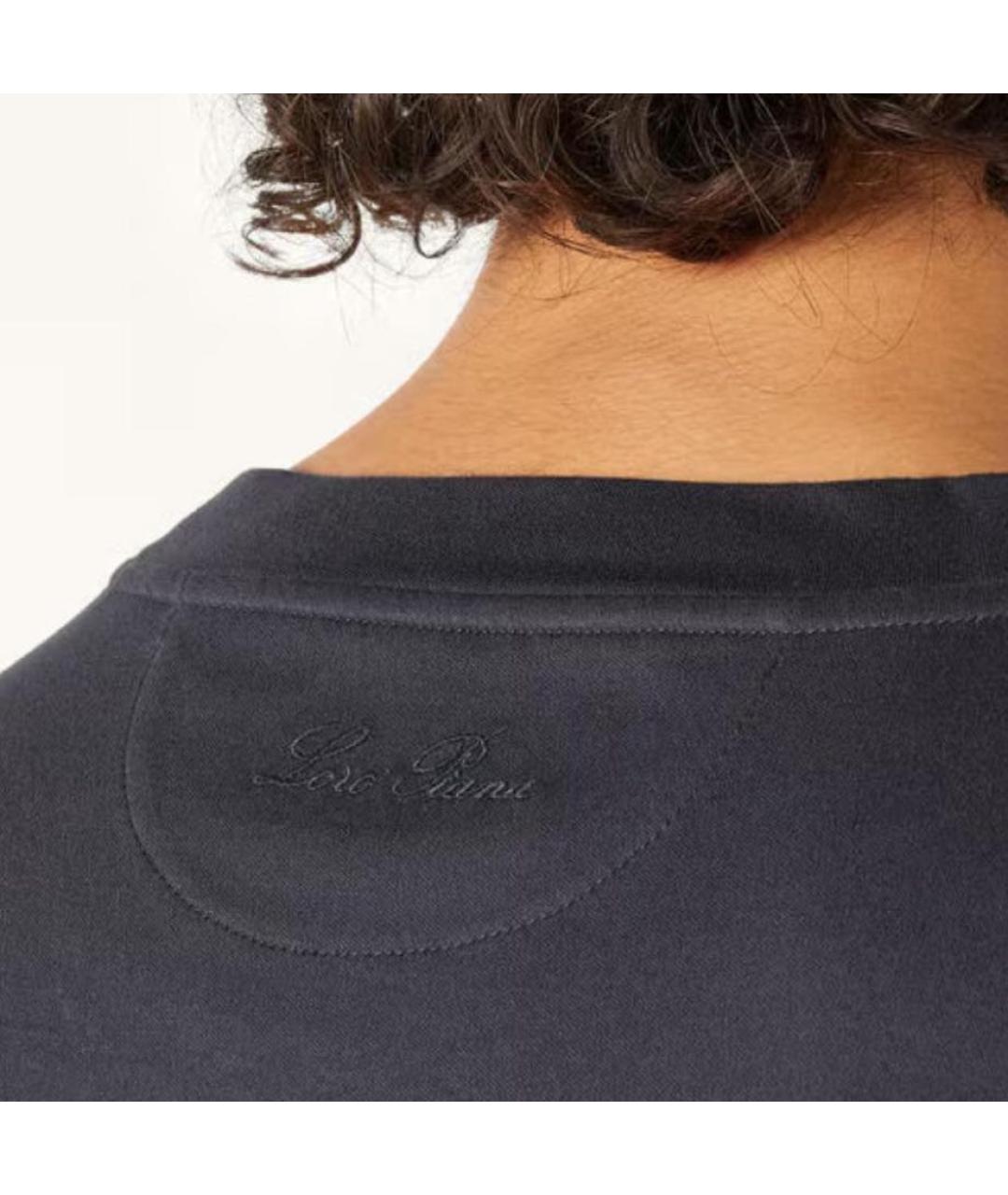 LORO PIANA Темно-синяя хлопковая футболка, фото 5