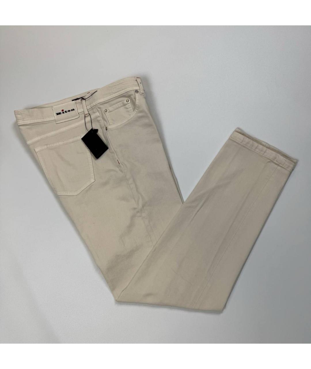 KITON Бежевые хлопко-эластановые прямые джинсы, фото 3