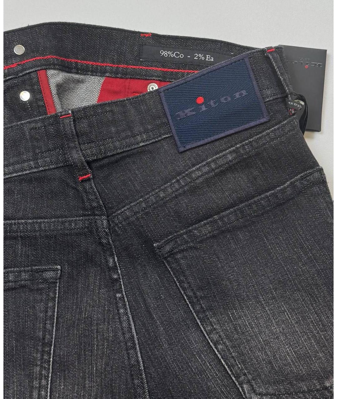 KITON Черные хлопко-эластановые прямые джинсы, фото 3