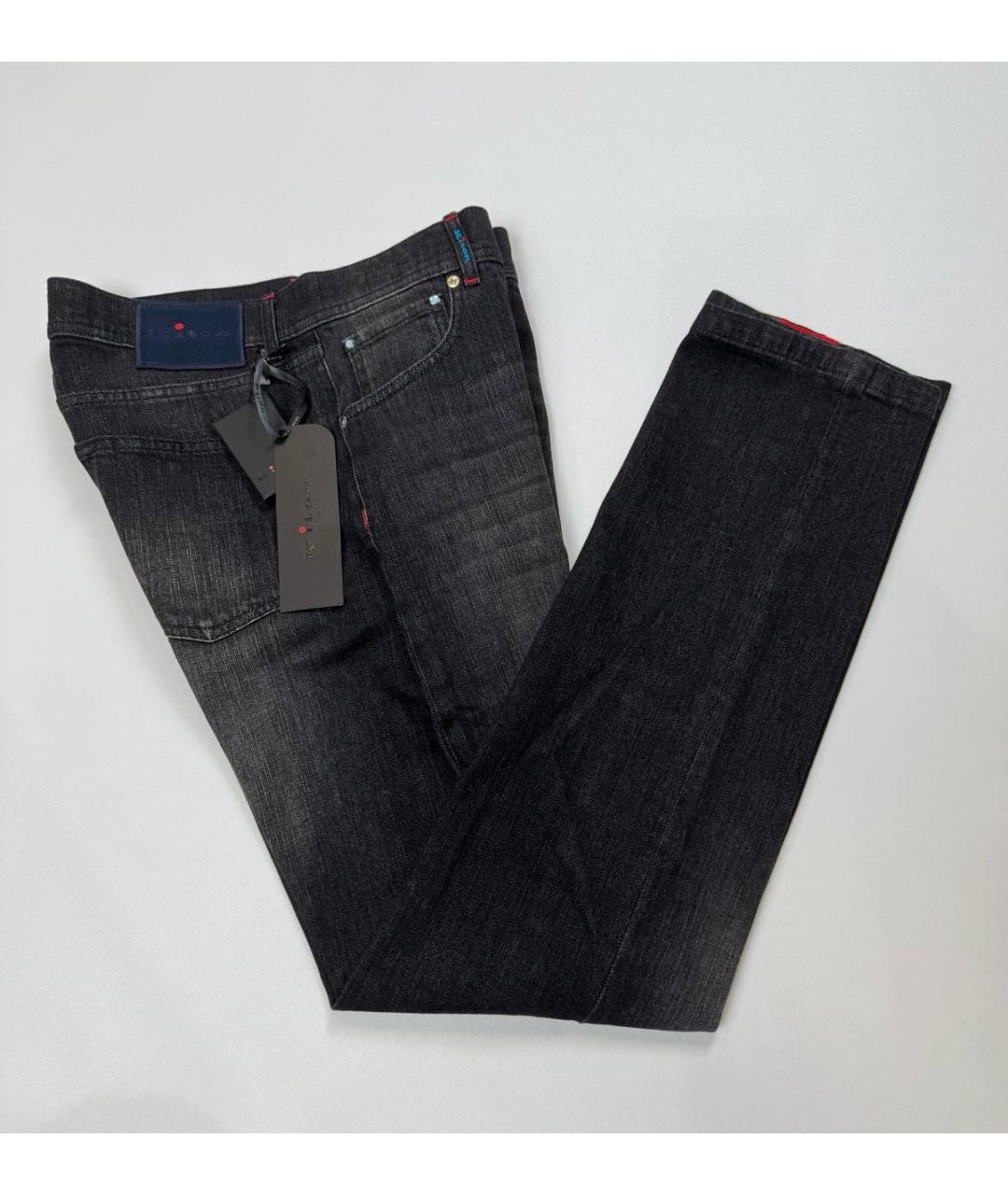 KITON Черные хлопко-эластановые прямые джинсы, фото 4
