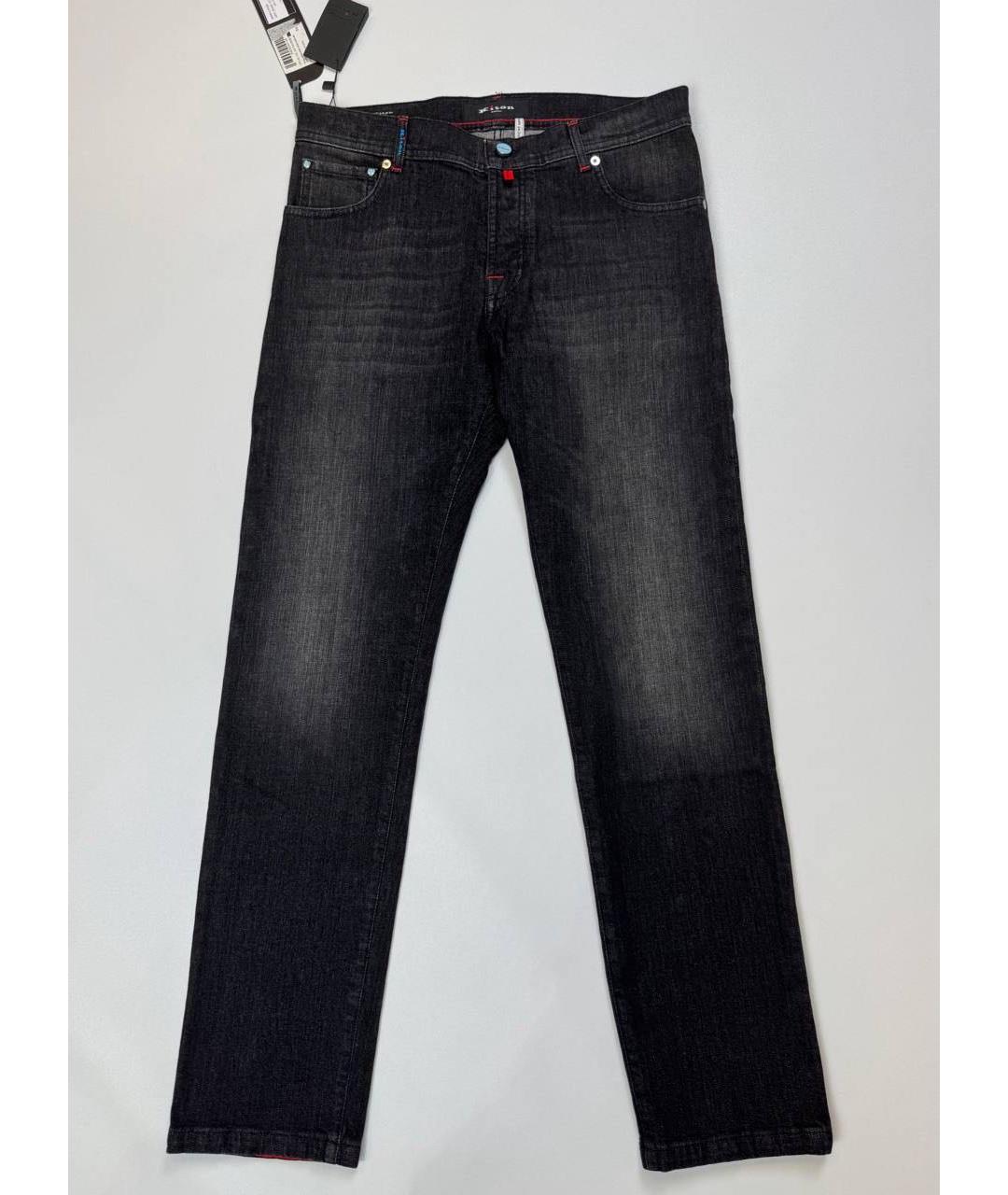 KITON Черные хлопко-эластановые прямые джинсы, фото 5