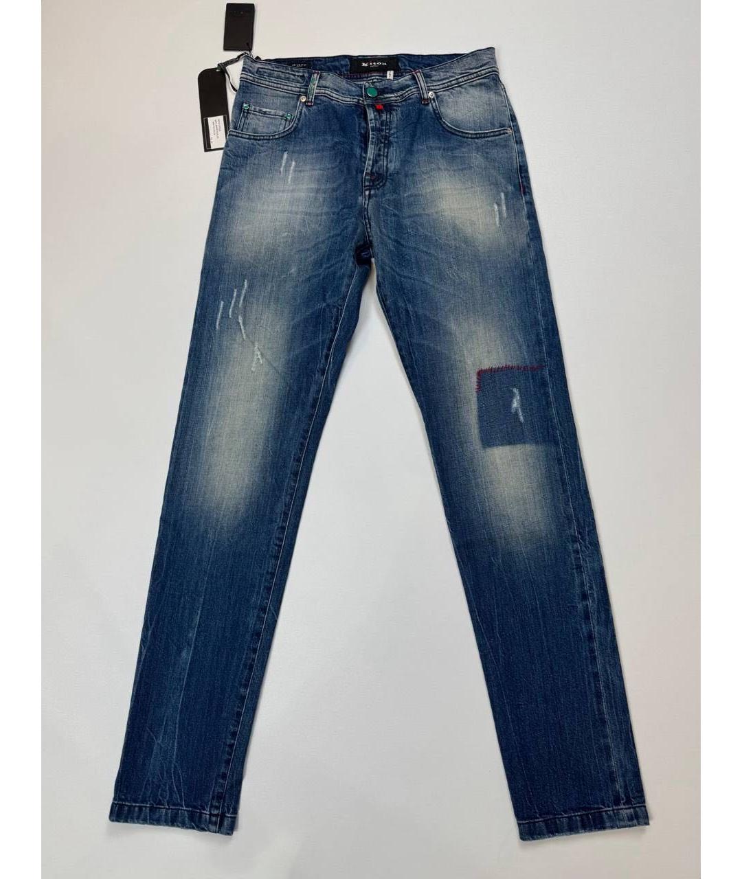 KITON Синие хлопко-эластановые прямые джинсы, фото 5