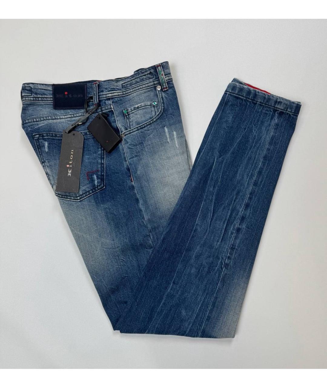 KITON Синие хлопко-эластановые прямые джинсы, фото 4