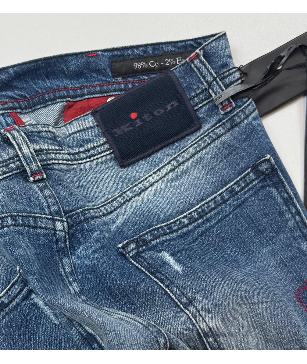 KITON Синие хлопко-эластановые прямые джинсы, фото 3