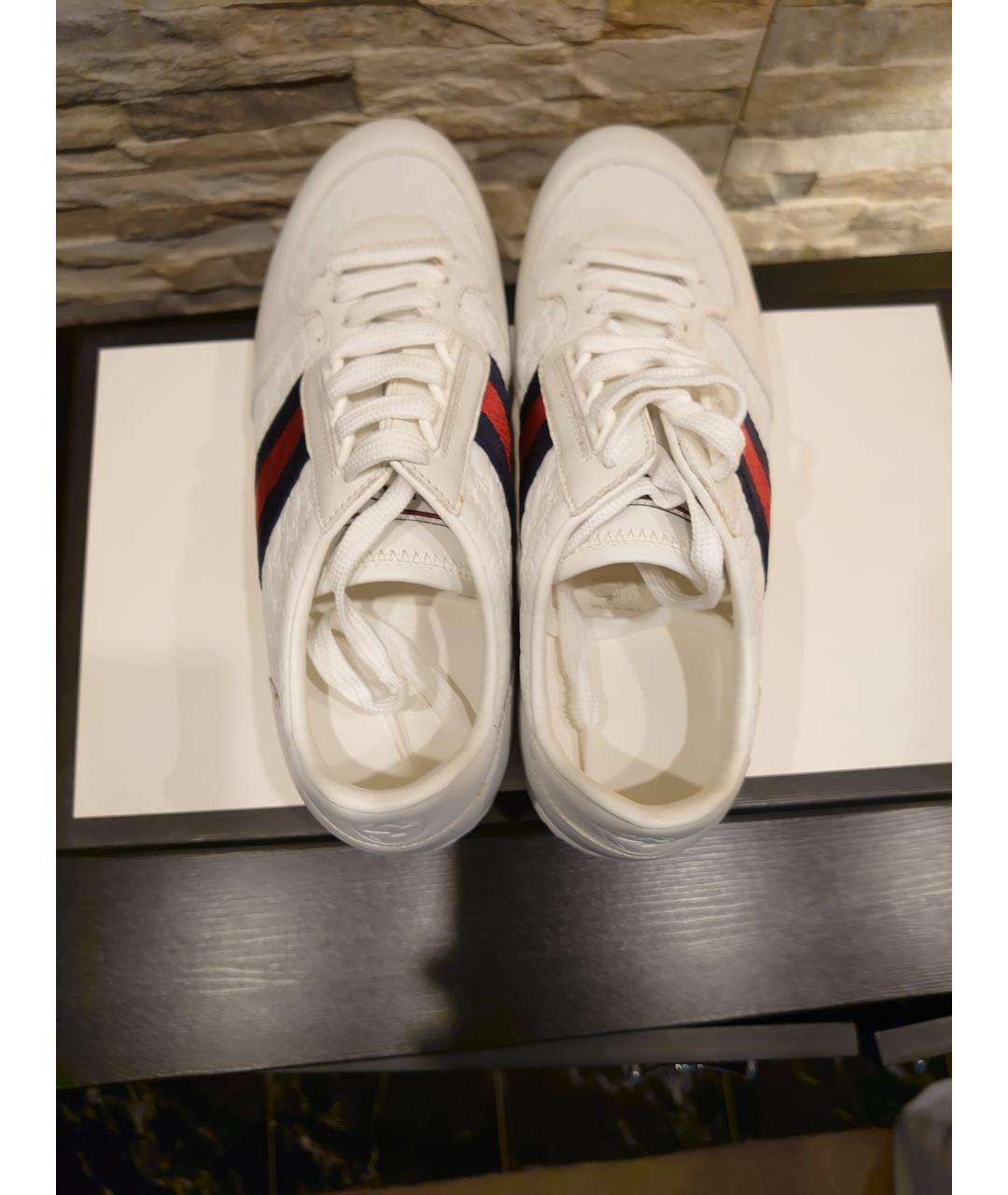 GUCCI Белые кожаные низкие кроссовки / кеды, фото 3